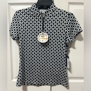 TAIL White Label Women’s Short Sleeve Top Golf  UPF 50 Black & White NWT XS